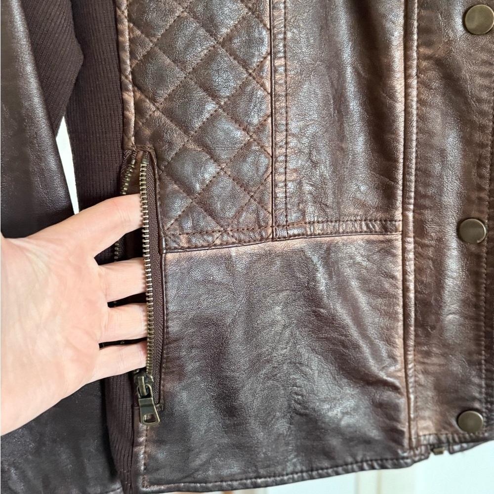 Maurices Quilted Dark Brown Faux Leather Jacket, XL - Picture 3 of 8